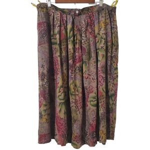C&A Floral Pleated Skirt Size XL (40) German Green Lined VTG Womens